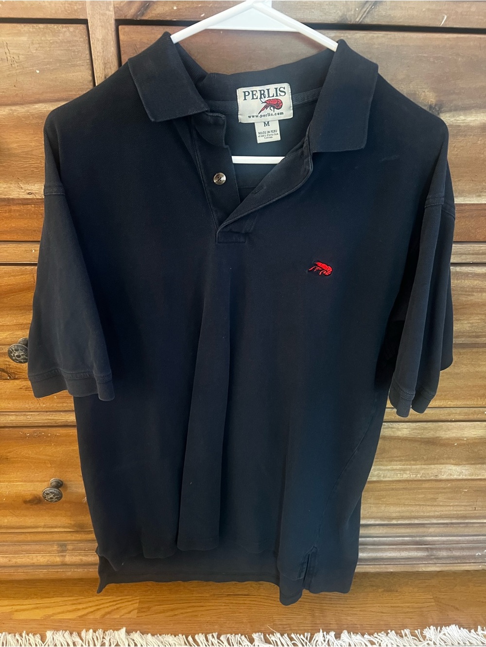 Perlis Men’s Black 100% Peruvian Cotton Polo Shirt Size Medium